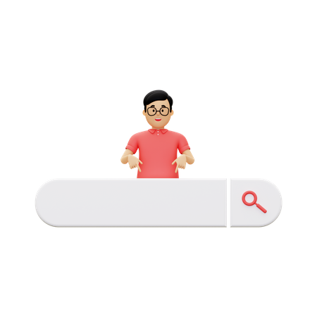 Search Bar With A Man Pointing Down 3D Illustration