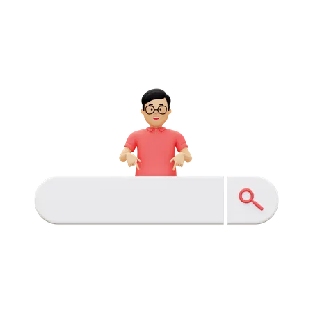 Search Bar With A Man Pointing Down 3D Illustration