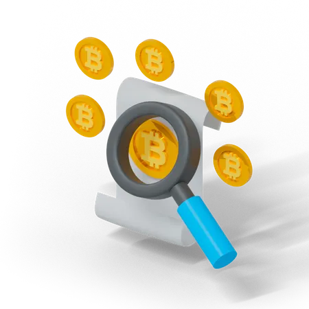 3 D Illustration Bitcoin And Magnifier 3D Illustration