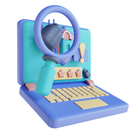 Search Laptop Virus Security  3D Icon