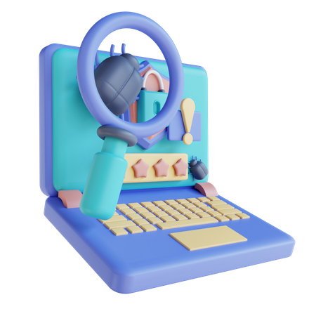 Search Laptop Virus Security 3D Illustration
