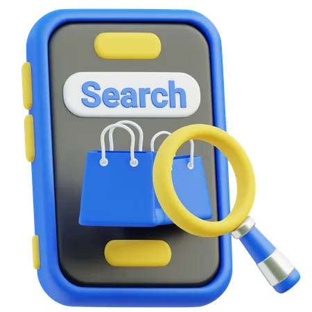 3 D Concept Of Online Shopping Search With Magnifying Glass And Bag Icon 3D Icon