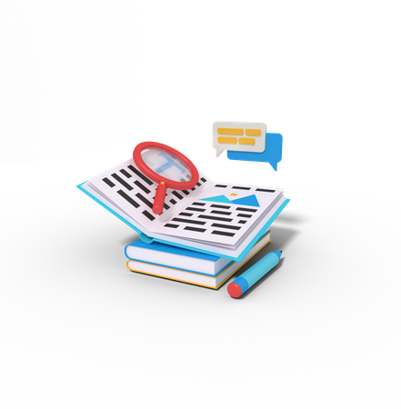 Searching Article In A Book  3D Illustration