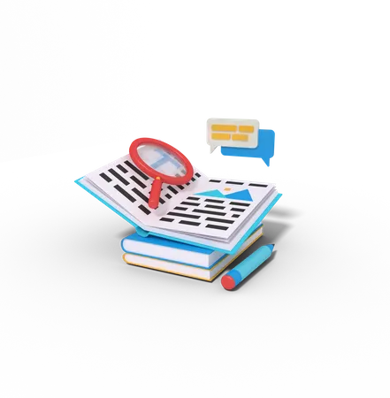 Searching Article In A Book 3D Illustration