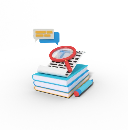 Searching Document In Book 3D Illustration