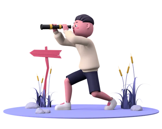 Searching with telescope  3D Illustration