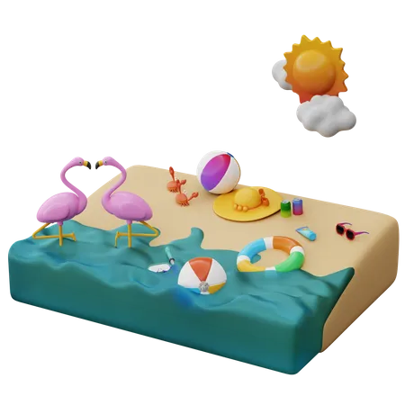 Seaside Sunny Days  3D Illustration