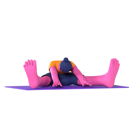 Seated Wide Leg Forward Bend Pose  3D Icon