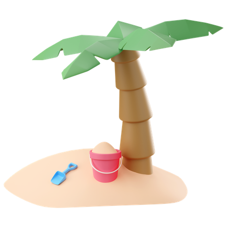 Seau à sable avec cocotier  3D Icon