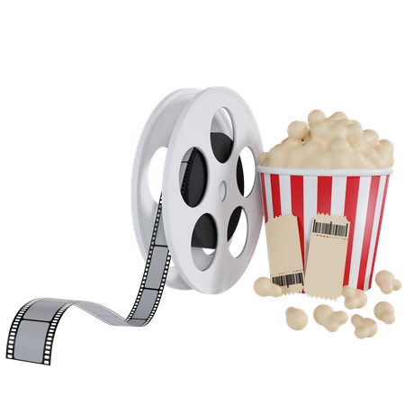Rouleau de film et seau à pop-corn  3D Illustration