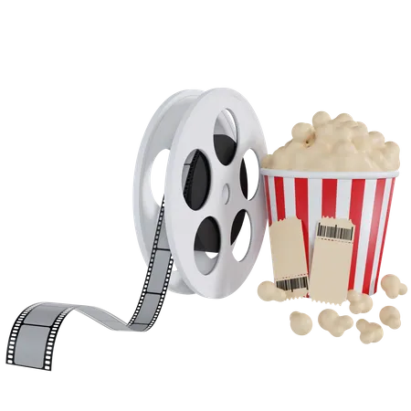 Rouleau de film et seau à pop-corn  3D Illustration