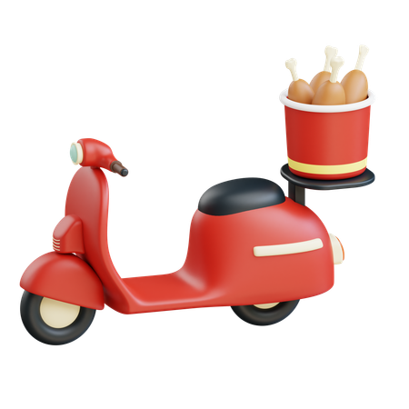 Livraison de seau de poulet en scooter  3D Icon