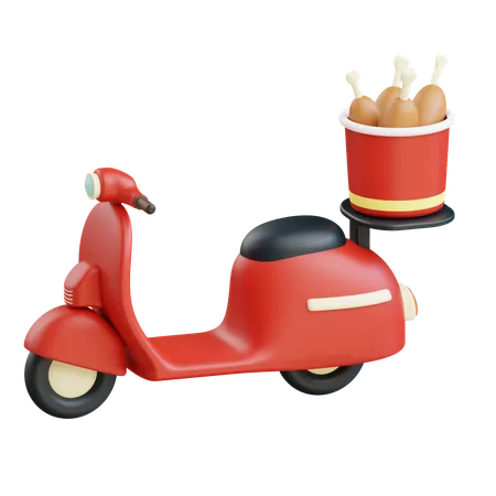 Livraison de seau de poulet en scooter  3D Icon