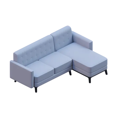 3 D Design Element Of L Shape Three Seater Sofa With Arm 3D Icon
