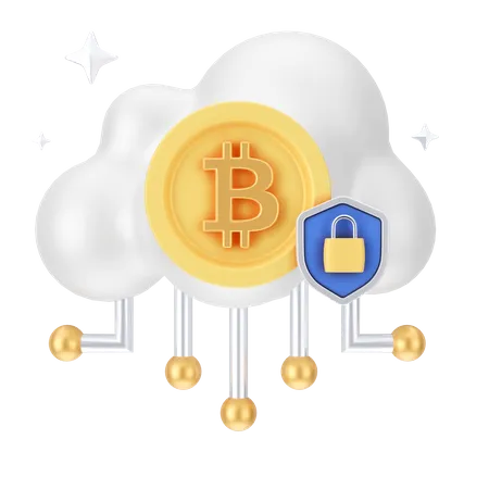 Secure Bitcoin Cloud  3D Icon