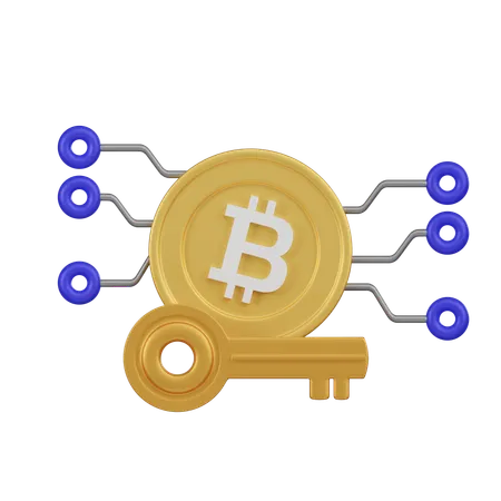 The 3 D Illustration Depicts A Golden Key Superimposed On A Bitcoin Connected To A Security Circuit Illustrating A Cryptocurrency Custody Solution 3D Icon