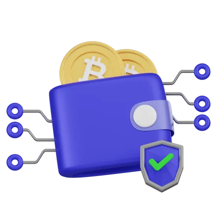 This 3 D Illustration Presents A Secure Crypto Wallet With A Protective Shield Symbolizing Robust Security Features For Cryptocurrency Storage 3D Icon