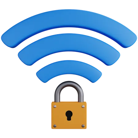 3 D Rendering Wifi Signal Logo With Padlock Underneath Isolated 3D Icon