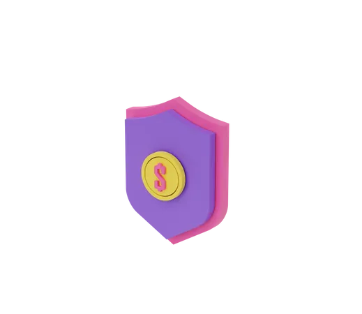 3 D Shield And Dollar Coin Icon 3D Illustration