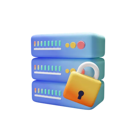 Server With A Golden Colour Lock 3D Icon