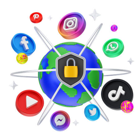 Secure social media marketing  3D Illustration