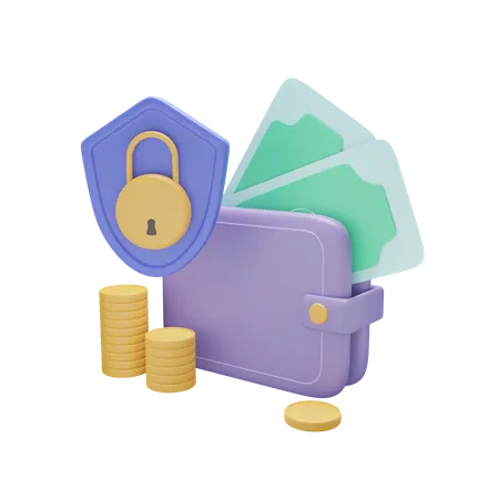 3 D Illustration Of Secure Wallet Containing Cash 3D Icon