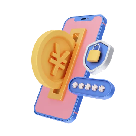 Secure Yen  Payment  3D Illustration