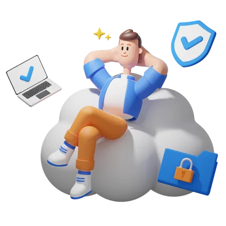 Secured Data on Cloud  3D Illustration