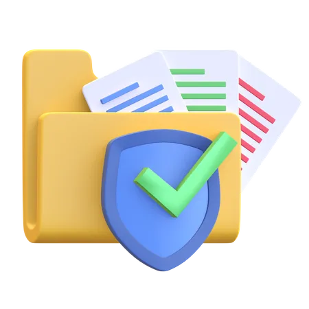 Document Folder Data Protection Secured With Shield And Check Mark Icon 3 D Render Illustration 3D Illustration