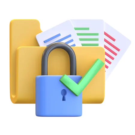 Document Folder Data Protection Secured With Padlock And Check Mark Icon 3 D Render Illustration 3D Illustration