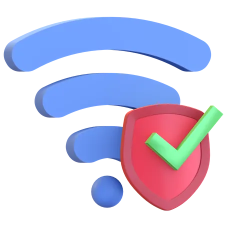 Secured Wifi Hotspot With Shield And Check Mark Icon 3 D Render Illustration 3D Illustration