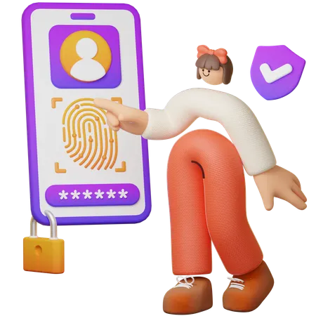 Security App With Fingerprint Or Access Code  3D Illustration