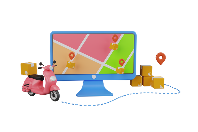 Seguimiento de la ubicación de entrega a través del sitio web  3D Illustration