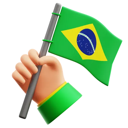 Mão segurando a bandeira do Brasil  3D Icon