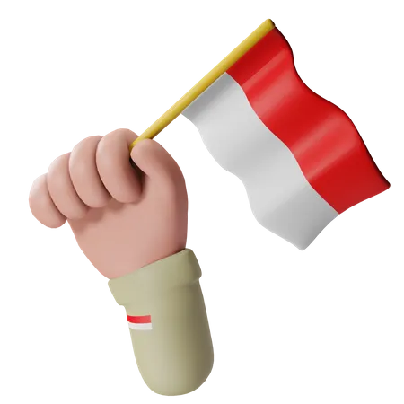 Segurando a bandeira da Indonésia  3D Illustration