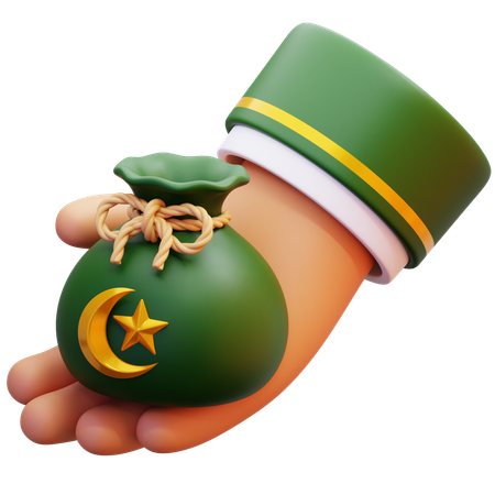 Mão segurando saco de caridade zakat  3D Icon