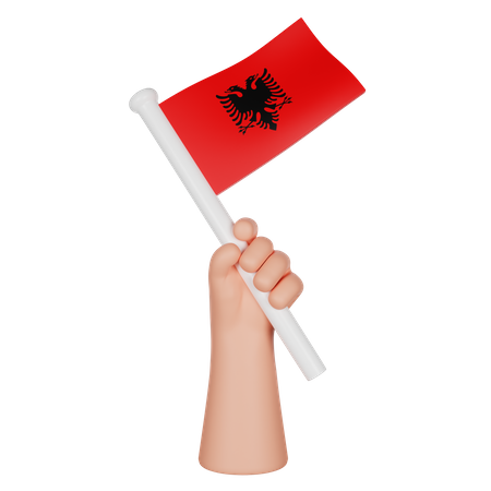 Mão segurando uma bandeira da Albânia  3D Icon