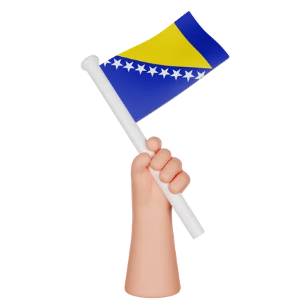 Mão segurando uma bandeira da Bósnia e Herzegovina  3D Icon