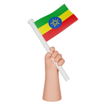 Mão segurando uma bandeira da Etiópia  3D Icon