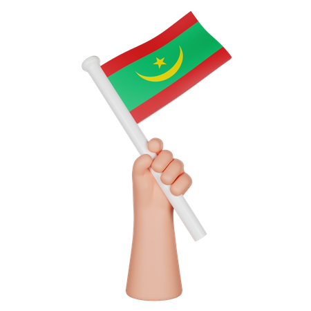 Mão segurando uma bandeira da Mauritânia  3D Icon