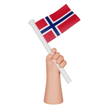 Mão segurando uma bandeira da Noruega  3D Icon