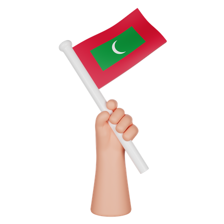 Mão segurando uma bandeira das Maldivas  3D Icon