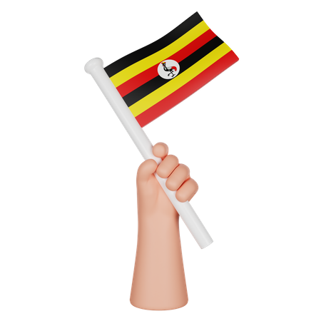 Mão segurando uma bandeira de Uganda  3D Icon