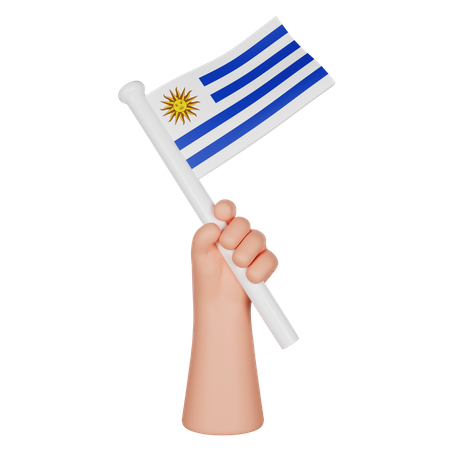 Mão segurando uma bandeira do Uruguai  3D Icon