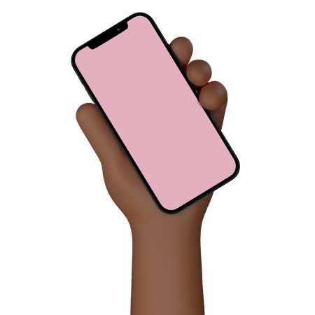 Segurando a mão mostrando um celular preto com tela em branco  3D Illustration