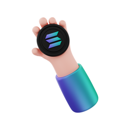Segurando moeda criptografada Solana  3D Icon