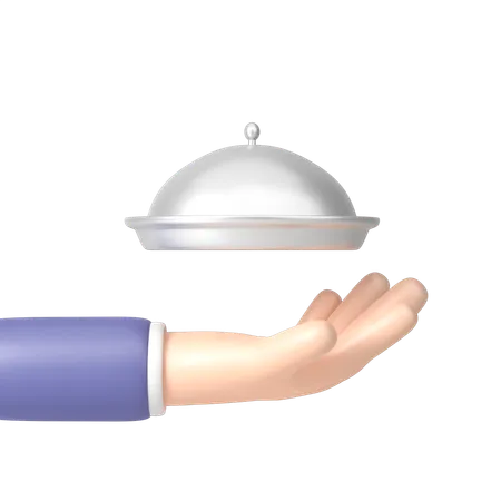 Mão segurando um prato com tampa  3D Icon
