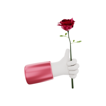 Mão segurando uma rosa  3D Illustration