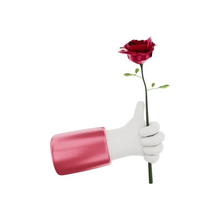 Mão segurando uma rosa  3D Illustration