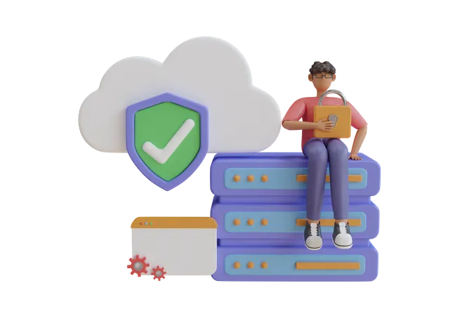 Seguridad del servidor en la nube  3D Illustration